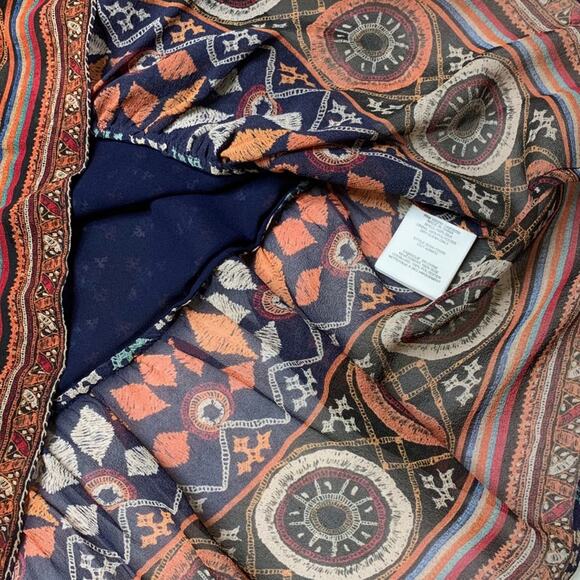 JOIE Hakima Navy Blue Orange Silk Peplum Boho Blouse size Small - Picture 8 of 9